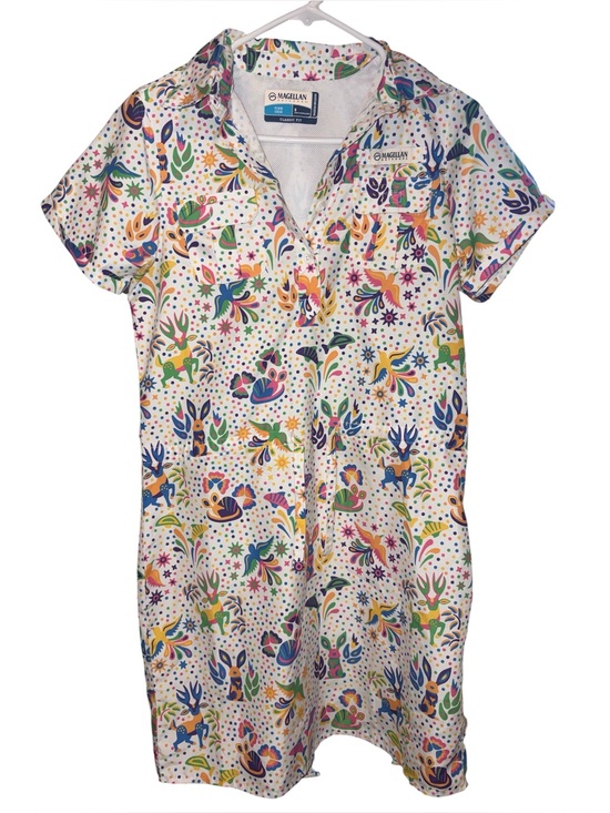 Magellan Outdoors Dresses & Skirts - Magellan Outdoors White Multicolor Print Short Sleeve Shirt Dress
